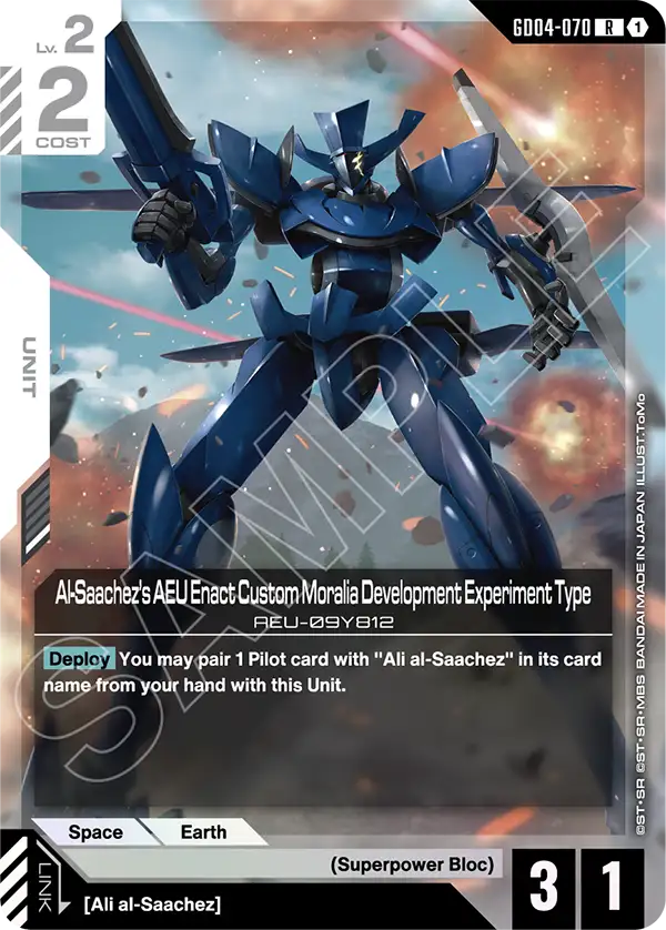 Al-Saachez's AEU Enact Custom Moralia Development Experiment Type Gundam Card Game card